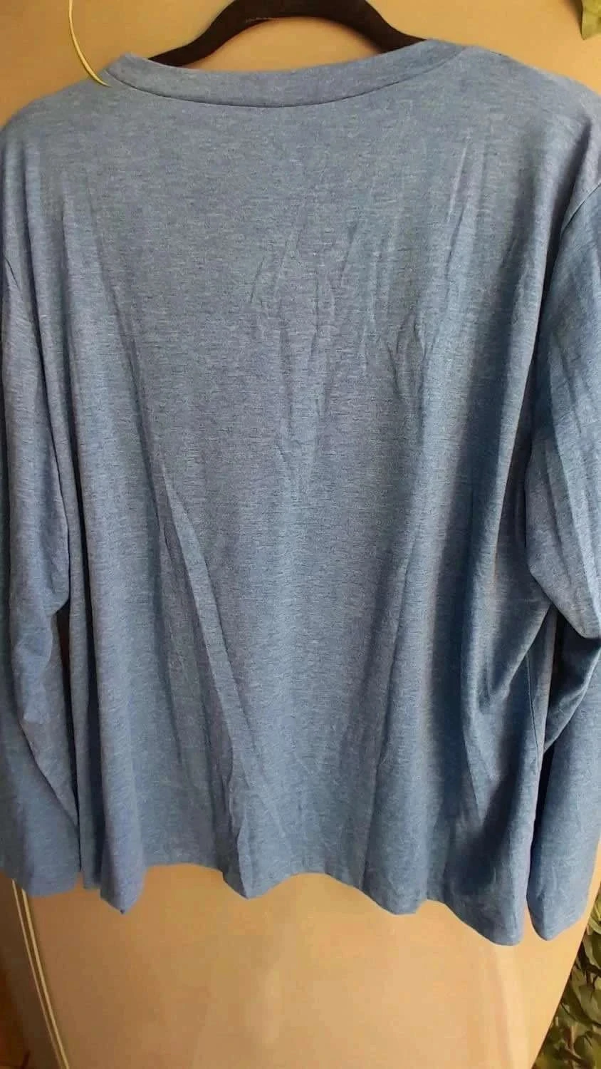 Camiseta azul com estampa de flores, tamanho 2XL, mangas longas – photo 6